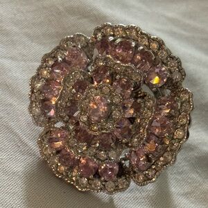 Silver Tone Pink Stone Flower Cluster Ring